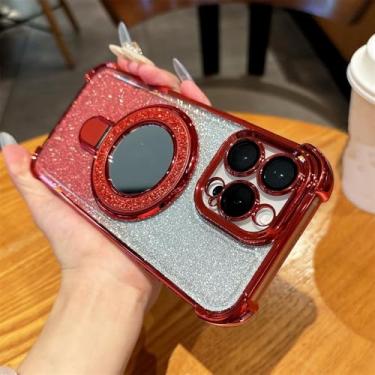 Imagem de Capa de celular com suporte magnético e espelho brilhante para iPhone 14 15 16 Plus 13 12 11, capa protetora com revestimento, vermelha, para iPad Pro 13 (2024)