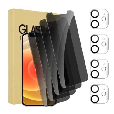 Imagem de Pacote com 4 protetores de tela de privacidade para iPhone 12 [6,1 polegadas] + pacote com 4 protetores de lente de câmera antiespião, película de vidro temperado privada, [dureza 9H] - HD