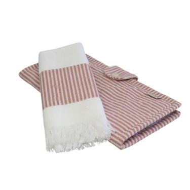 Imagem de Necessaire Higiene em Linho listrado rosa antigo com Toalha e Divisórias