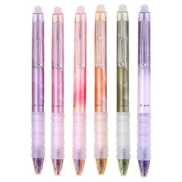 Imagem de YIHUANYIFA 6 canetas apagáveis de 0,5 mm, canetas de tinta gel azul, retráteis, sem erros, com borrachas para mulheres e homens, material de escritório (cor escura, 6 peças, azul)