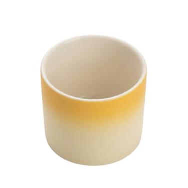 Imagem de chooguang Xícaras de café de cerâmica pequenas e modernas com paredes grossas, sem alças, duráveis, seguras para lava-louças e micro-ondas, conjunto de 4 xícaras de chá de 85 g amarelas com branco