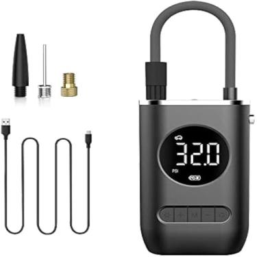 Imagem de Bomba para pneus, portatil, digital, pressao alta, preta, versatil, leve e nova.