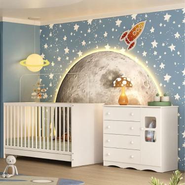 Imagem de Berço 3 Em 1 Para Colchão 130x60cm Com Cômoda 1 Porta 4 Gavetas Serena Multimóveis MP4741 Branco