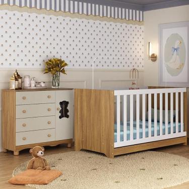 Imagem de Berço Americano 3 Em 1 Com Cômoda 1 Porta 4 Gavetas Ternura Multimóveis MP4726 Madeirado-off White