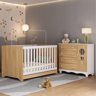 Imagem de Berço Americano 3 Em 1 Com Cômoda 1 Porta 4 Gavetas Suspiro Multimóveis MP4710 Branco-madeirado