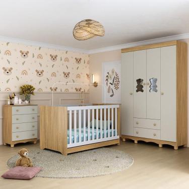 Imagem de Quarto De Bebê Completo Com Berço Americano 3 Em 1 Ternura Multimóveis MP4651 Madeirado-off White