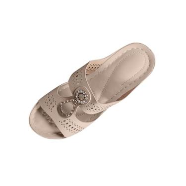 Imagem de Chinelo feminino com bico aberto, bico aberto, plataforma grossa, sandálias deslizantes casuais primavera praia, Caqui, 36