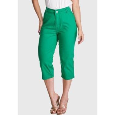 Imagem de Calça Capri HNO Jeans Sarja Cintura Alta Elastano Classic Verde-Feminino