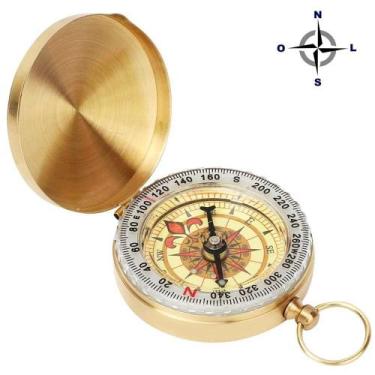 Imagem de Bússola Dourada Clássica De Bolso Estilo Vintage 100 Funcional G50