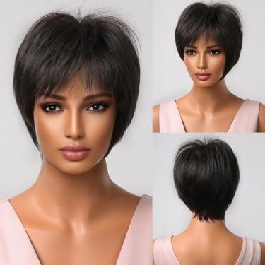Imagem de Peruca Pixie Cut de Camadas Curtas para Mulheres com Franja Cabelo Aspecto Natural Fluffy Sintética Alta Temperatura Confortável Respirável Rede