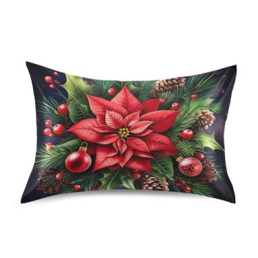 Imagem de Fronhas com estampa de flores vermelhas de Natal padrão queen king size almofadas de cetim refrescante para cama de casa sofá impressão king size 101,6 cm x 50,8 cm