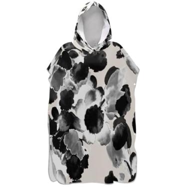 Imagem de Joisal Poncho de surfe trocador de roupão para toalha de natação com capuz Adul secagem rápida abstrato floral branco preto ponchos adultos para mulheres