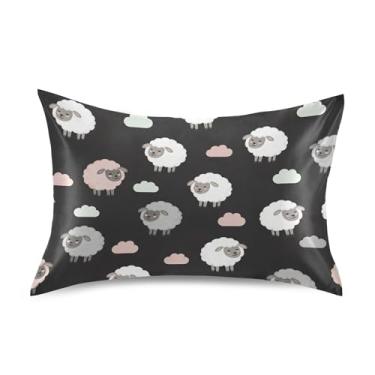 Imagem de Lindas fronhas de cetim de ovelhas de desenho animado engraçado refrescante king queen fronha padrão personalizada casa vida cama tamanho padrão 66 cm x 50 cm