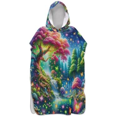 Imagem de Joisal Poncho de surfe de primavera e árvore colorida brilhante para adultos roupão de banho toalhas com capuz absorventes homens mulheres poncho com capuz