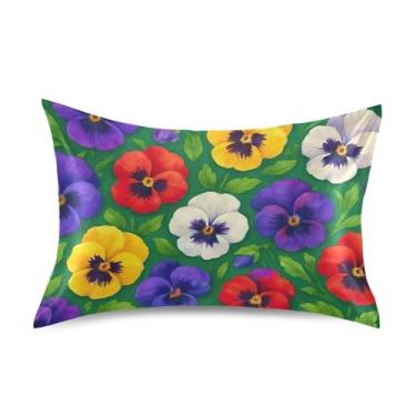 Imagem de Fronhas de cetim coloridas flores amor-perfeito engraçado resfriamento padrão king queen fronha personalizada cuidados com o cabelo tamanho padrão 66.0 cm x 50.8 cm