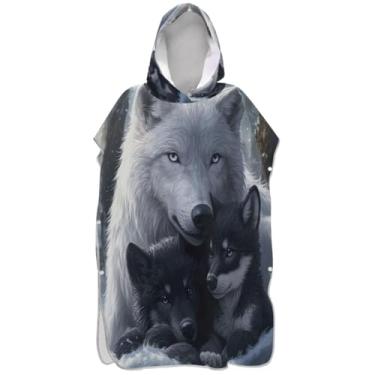 Imagem de Joisal Trocador de roupas para adultos, poncho de surfe, praia, banho, toalhas com capuz, poncho masculino plus size, com capuz, lobo, mãe