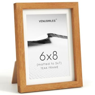 Imagem de Moldura de 15 x 20 cm, moldura de colagem de fotos de madeira teca natural com vidro temperado HD, moldura de madeira moderna simples 15 x 20 cm fosca para 12 x 17 cm, molduras de parede para galeria