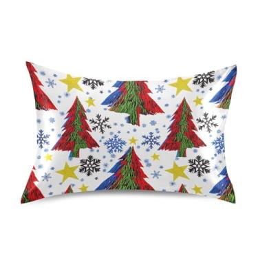 Imagem de Fronhas de cetim engraçadas coloridas árvore de Natal flocos de neve King Queen almofadas padrão chinelos coloridos capa de travesseiro de cama tamanho padrão 66 cm x 50 cm