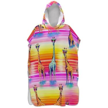 Imagem de Joisal Poncho de surfe plus size trocador de roupão adulto praia moletom toalha floral colorido girafas listradas homens mulheres poncho com capuz