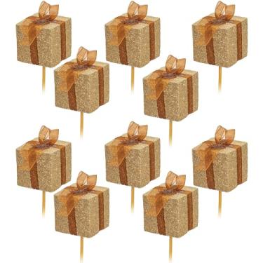 Imagem de KI Store Caixa de presente palhetas de árvore de Natal, 10 peças, decorações de Natal com glitter champanhe para artesanato de árvore de Natal, guirlanda de guirlanda, buquê floral