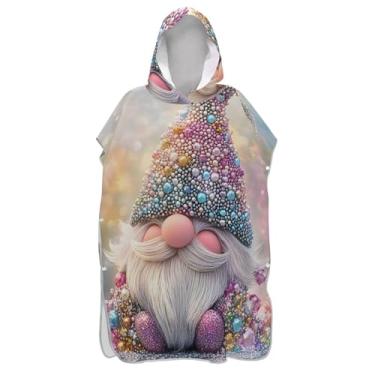 Imagem de TSENQUE Lindo poncho de surfe com estampa de diamante de gnomo para adultos roupão de praia com capuz toalha floral leve masculino feminino poncho com capuz