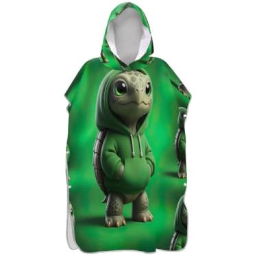 Imagem de Joisal Roupão de mudança de poncho de surfe verde bonito tartaruga para Adul de secagem rápida unissex adulto poncho com capuz toalha de banho de praia com capuz