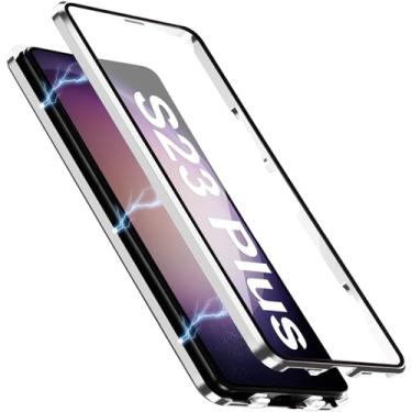 Imagem de [Material de metal] Capa para Samsung Galaxy S23 Plus, capa de celular externa com proteção contra quedas de grau militar com tela de vidro integrada e protetor de lente da câmera, capa de metal para