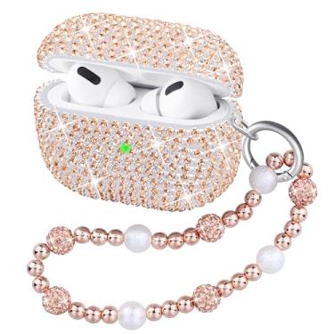 Imagem de Ucharmbead Compatível com AirPods Pro 3 capa protetora com glitter para AirPod Pro 3ª geração com chaveiro brilhante de luxo alça de cordão para mulheres e meninas (champanhe)