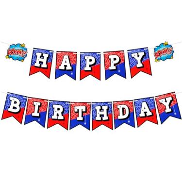 Imagem de Faixa de aniversário de aranha e amigos, decorações de festa de aranha pré-amarradas, tema de papel colorido, faixa de feliz aniversário, guirlanda pendurada para decoração de pano de fundo com tema