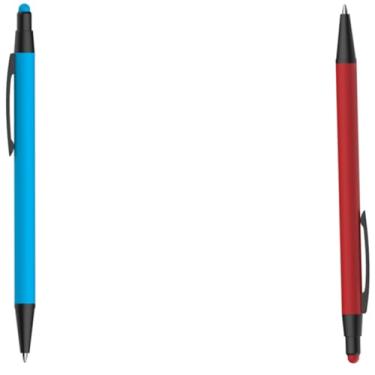 Imagem de Caneta Esferográfica em Alumínio Reciclado, Metal Emborrachado com Ponta Touch, Escrita Azul, Corpo Cilíndrico, Ambidestro, 15g (Azul Claro e Vermelho)