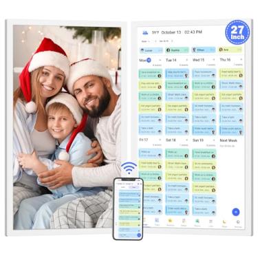 Imagem de Calendário digital para agenda familiar de refeições – Tela sensível ao toque de 68.6 cm, calendário inteligente para lista de tarefas da família, dual-WiFi, sincronização automática de calendários