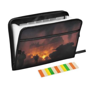 Imagem de Pasta de arquivos sanfonada War Tank and Flames A4 tamanho carta Folio organizador de documentos com alça organizadora de documentos