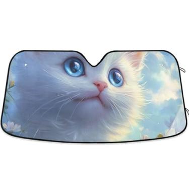 Imagem de Guarda-sol de carro personalizado para jardim de gato Ragdoll fofo para para-brisa retrátil dobrável caminhão carro para protetor de janelas dianteiras L, 144,8 cm x 80 cm