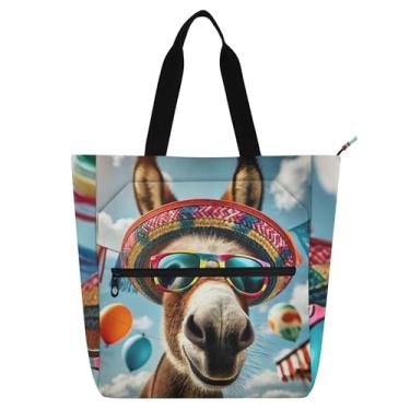 Imagem de GAIGEO Sacola engraçada de burro fofo para mulheres, trabalho, lona, praia, livro, bolsa de tecido com zíper, presente para amantes de livros