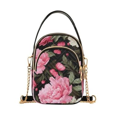 Imagem de Bolsa de ombro feminina transversal floral floral em uma bolsa de ombro feminina, bolsa tiracolo estilosa, Flor de peônia em preto-2, One Size