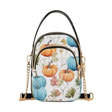 Imagem de Bolsa tiracolo feminina Husky usando um chapéu de pirata, bolsa pequena com alça de ombro, bolsa transversal de outono, Aquarela de abóboras e folhas-1, One Size