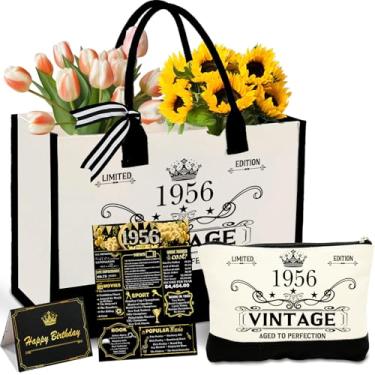 Imagem de Presentes de aniversário de 70 anos para mulheres – Conjunto de sacolas de lona vintage 1956, presente de aniversário de 70 anos para mãe, avó, esposa, irmã, presente significativo para mulher de 70