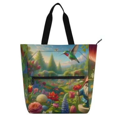 Imagem de GAIGEO Bolsa feminina de gnomo de beija-flor primavera para trabalho universitário bolsa escolar bolsas de professores com compartimentos