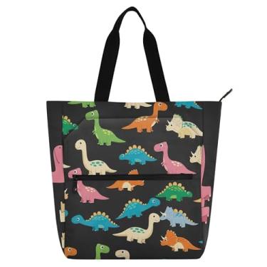 Imagem de GAIGEO Linda bolsa de trabalho preta para festa de dinossauro, bolsas de tecido de lona, faculdade, escola, crianças, bolsas fofas, amantes de livros