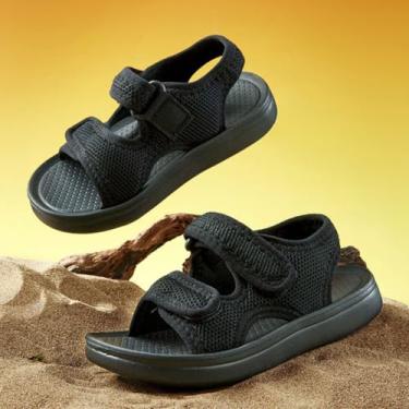 Imagem de Sandálias infantis de malha respirável – sola antiderrapante macia sapatos de praia de verão para bebês meninos e meninas – Alças duplas ajustáveis leves para primeiros caminhantes, Preto, 8.5 Toddler