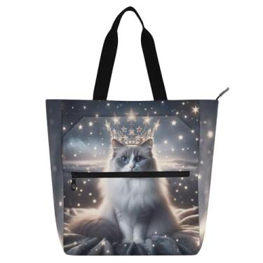 Imagem de Bolsa feminina de tecido de lona com estampa de gato gatinho Ragdoll para faculdade, escola, carteiro, livros, presente