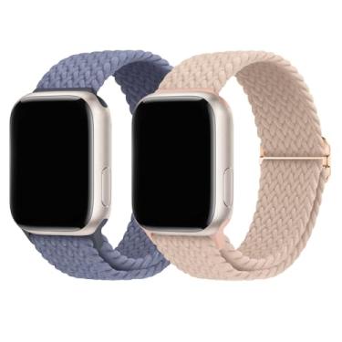 Imagem de Pacote com 2 pulseiras esportivas trançadas elásticas compatíveis com Apple Watch 49 mm, 46 mm, 45 mm, 44 mm, 42 mm, 41 mm, 40 mm e 38 mm para séries 11/10/9/8/7/6/5/4/3/SE/Ultra, 2 homens e mulheres