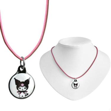 Imagem de Colar Infantil Feminino Preto Ajustável com Pingente Rosa Tema Boneca 