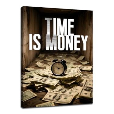 Imagem de Tela inspiradora arte de parede motivacional empreendedor citação impressão tempo é dinheiro imagem positiva pôster arte para casa quarto escritório academia decoração de parede pronto para pendurar