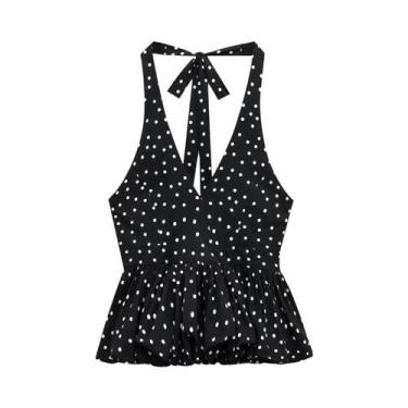 Imagem de Camisola Sem Mangas Com Estampa De Poá Para Mulheres, Top Casual De Ve