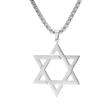 Imagem de Dreamtimes Colar de estrela de Davi para homens e mulheres, colar de estrela judaica de aço inoxidável, pingente hexagonal, joia judaica religiosa delicada, Medium, Aço inoxidável, Sem Pedra Preciosa