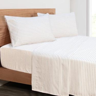 Imagem de Mejoroom Lençóis listrados de tamanho casal - Lençóis completos de luxo 1800TC com bolso profundo de 40 cm - Coleção de roupa de cama premium - extra macio, respirável, resistente a rugas