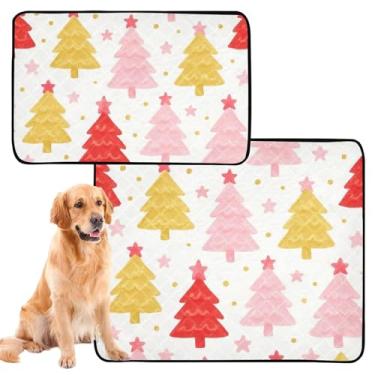 Imagem de Lindas árvores de Natal brancas laváveis almofadas de xixi para cães, à prova d'água, tapete de cercadinho de cachorro reutilizável para animais de estimação, absorventes de parto, médio + grande
