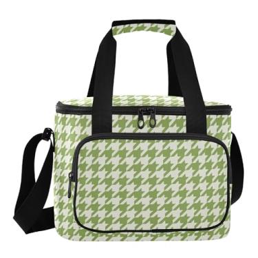 Imagem de Lancheira clássica Houndstooth verde feminina, lancheira térmica, refrigerador pequeno para viagens