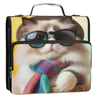 Imagem de Fichários de 3,8 cm (1 1/5.1 cm), 3 anéis, gato, fofo, com zíper, bolsa escolar com alça de ombro, suporte básico para 500 folhas